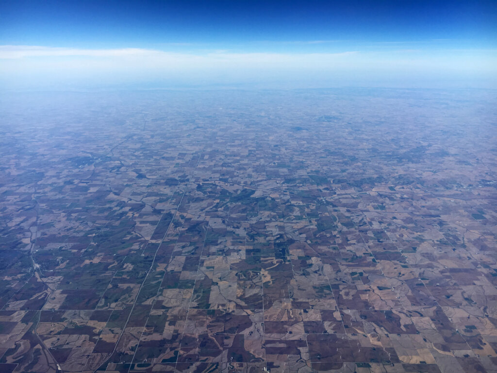 Aerial shot of Iowa landscape.