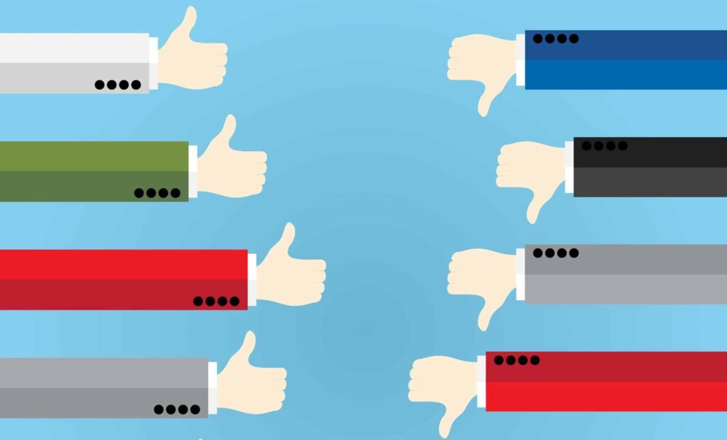 Illustration of thumbs ups and thumbs downs.