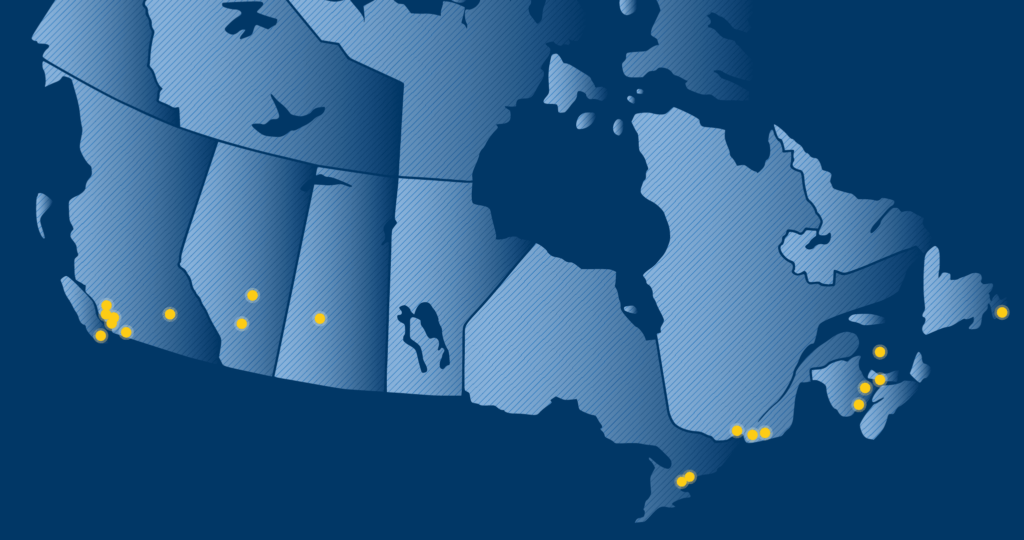 Map of projects in Canada