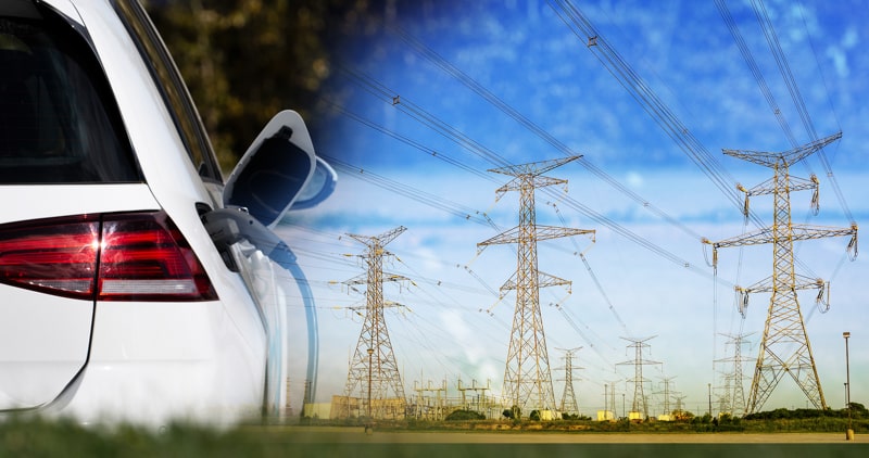 Electric vehicle and transmission towers image composition